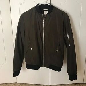 Zara Olive Bomber Jacket with Black Accents